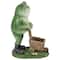 11.5" Green Frog Pushing Wheelbarrow Outdoor Garden Statue